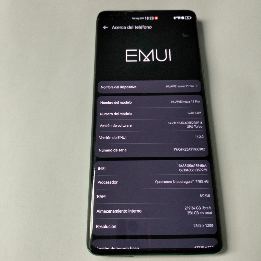 CELULAR HUAWEI NOVA 11 PRO GOA-LX9 (2023) 256 GB 8 GB RAM (SEMINUEVO)