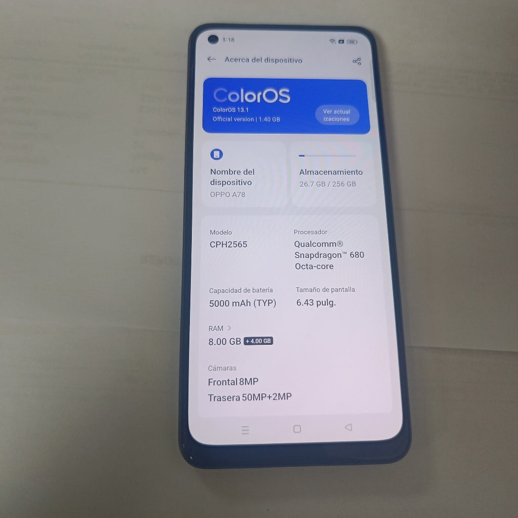 CELULAR OPPO  A78 CPH2565 (2023) 256 GB 8 GB RAM (SEMINUEVO)