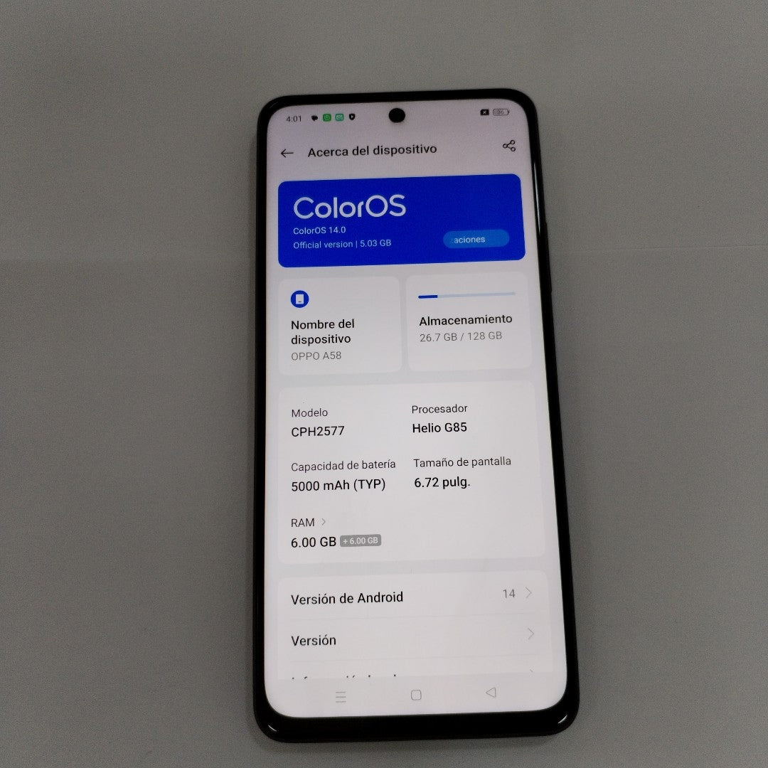 CELULAR OPPO  A58 CPH2577 (2023) 128 GB 6 GB RAM (SEMINUEVO)