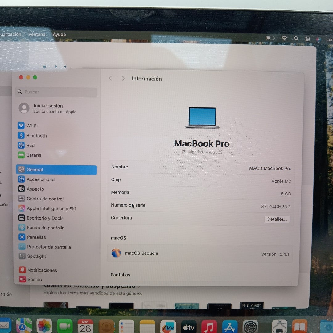 LAPTOP APPLE MACBOOK PRO 13" 2022 3.49 A2338 256 GB SSD 8 GB RAM (SEMINUEVO)