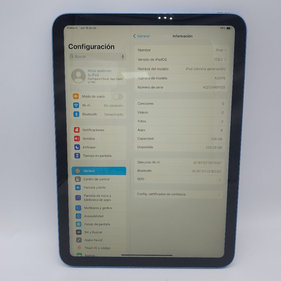 TABLETA APPLE IPAD 10 A2696 256 GB 4 GB RAM