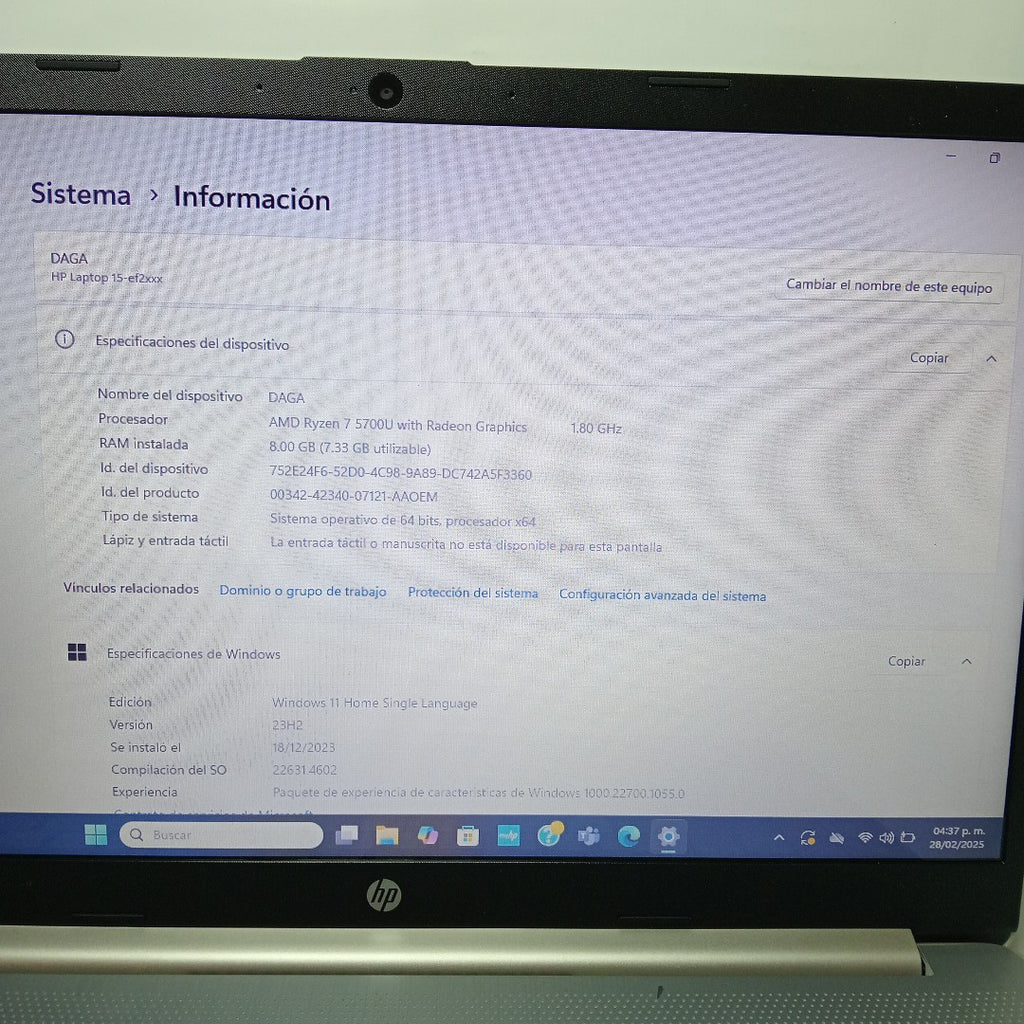 LAPTOP HP 15-EF2505LA (2023) 512 GB SSD 8 GB RAM (SEMINUEVO)