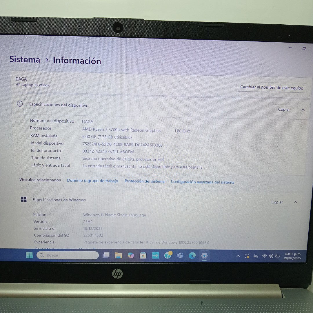 LAPTOP HP 15-EF2505LA (2023) 512 GB SSD 8 GB RAM (SEMINUEVO)