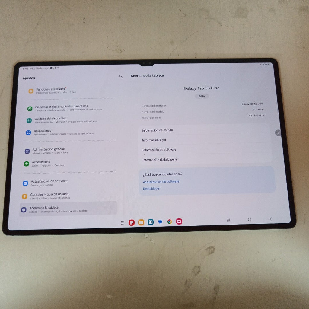 TABLETA SAMSUNG GALAXY TAB S8 ULTRA SM-X900 256 GB 12 GB RAM (SEMINUEVO)