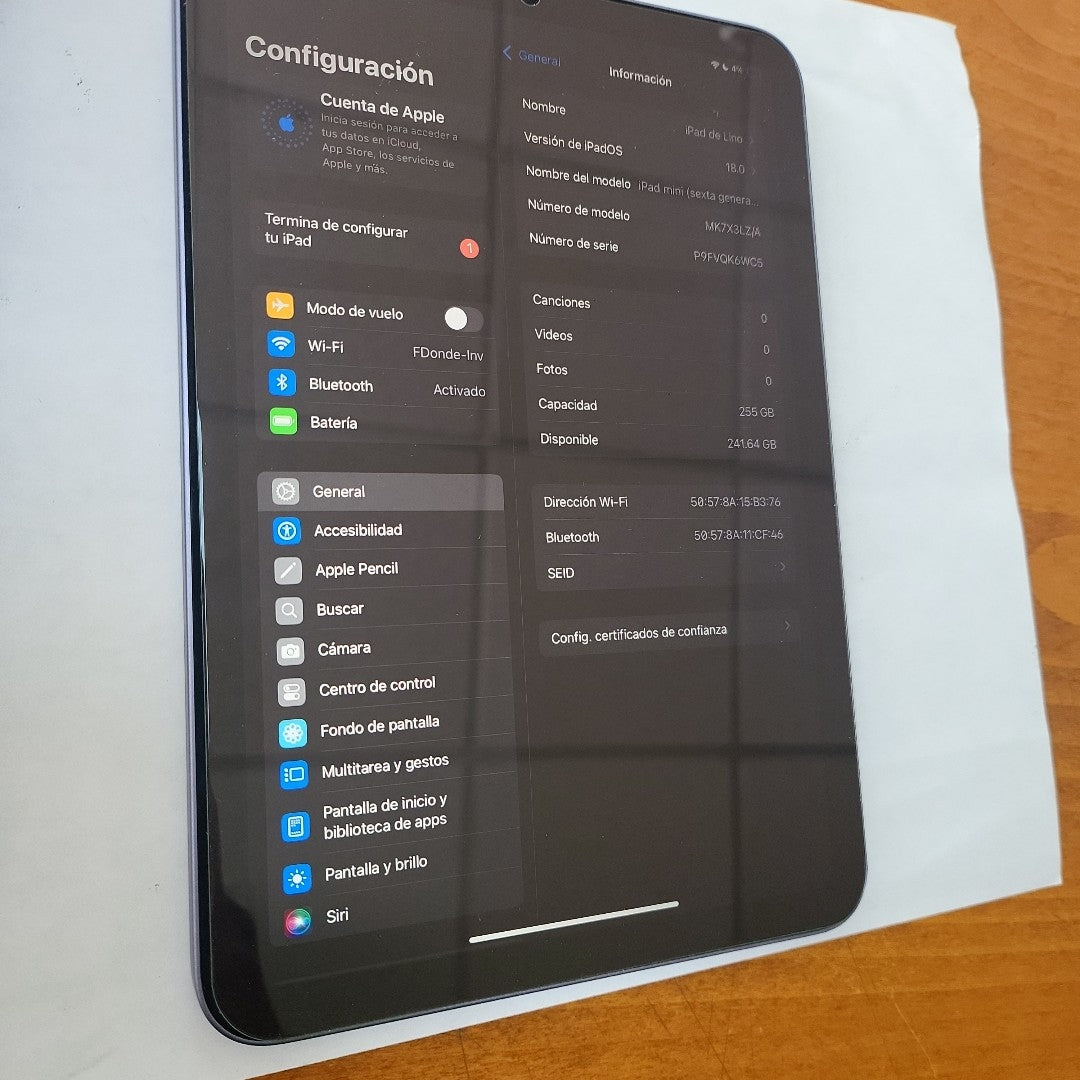 TABLETA APPLE IPAD MINI 6 A2567 256 GB 4 GB RAM (SEMINUEVO)