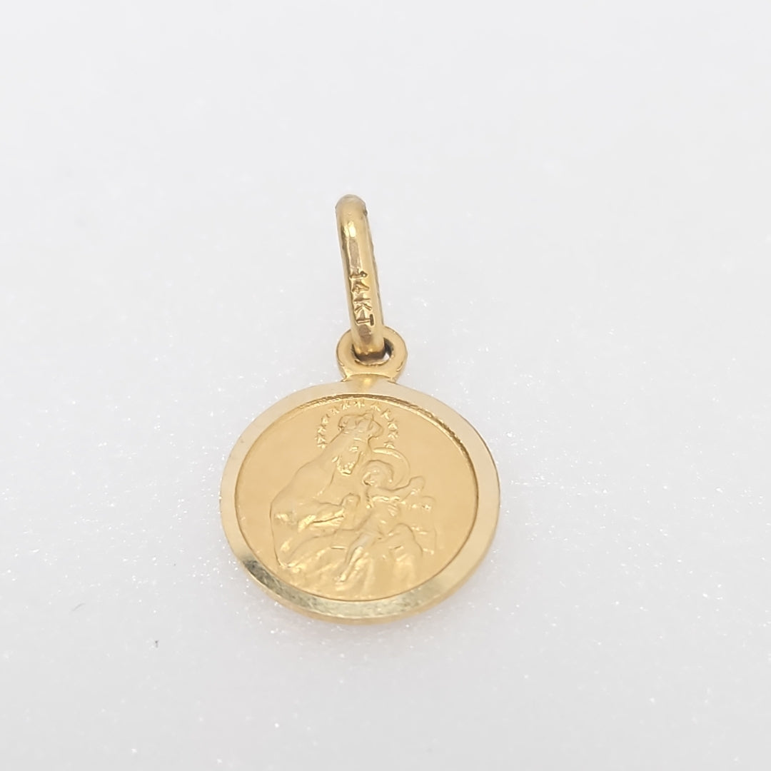 10007REL11400B114 FRD3 MEDALLA PEQUEÑA CIRCULAR DOBLE IMAGEN O/A ORO 14K 1.6GRS (NUEVO)