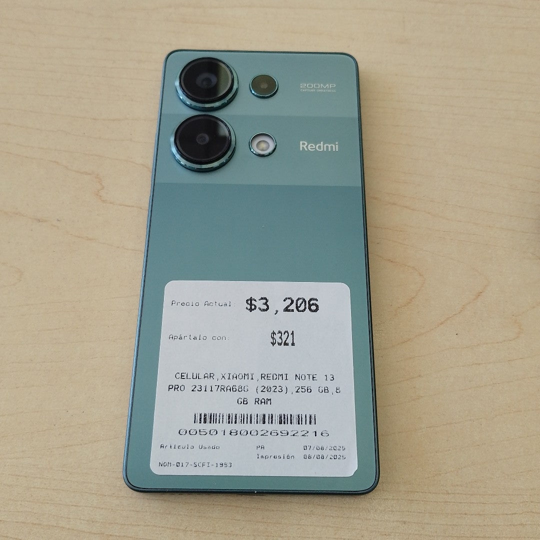 CELULAR XIAOMI REDMI NOTE 13 PRO 23117RA68G (2023) 256 GB 8 GB RAM (SEMINUEVO)