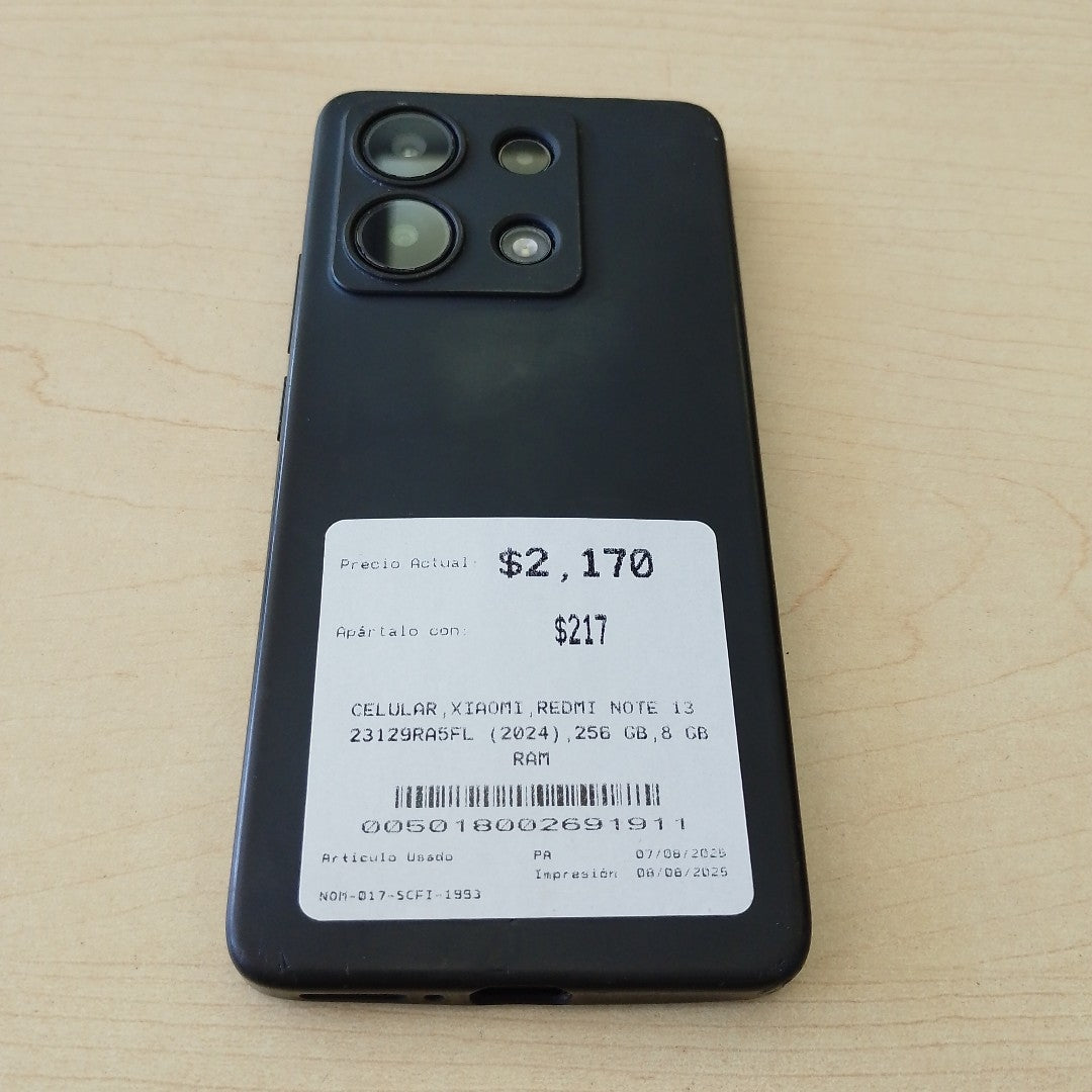 CELULAR XIAOMI REDMI NOTE 13 23129RA5FL (2024) 256 GB 8 GB RAM (SEMINUEVO)