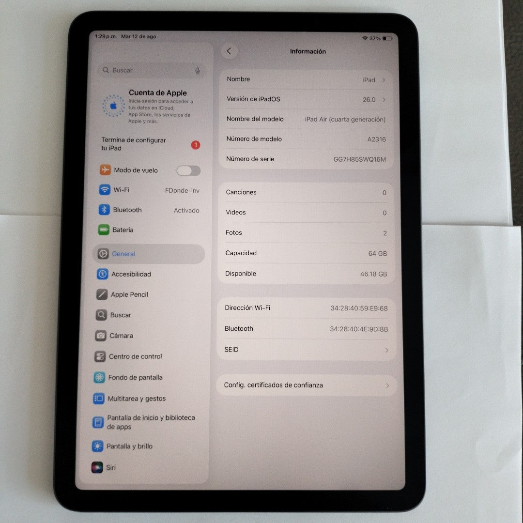 TABLETA APPLE IPAD AIR 4 A2316 64 GB 4 GB RAM (SEMINUEVO)