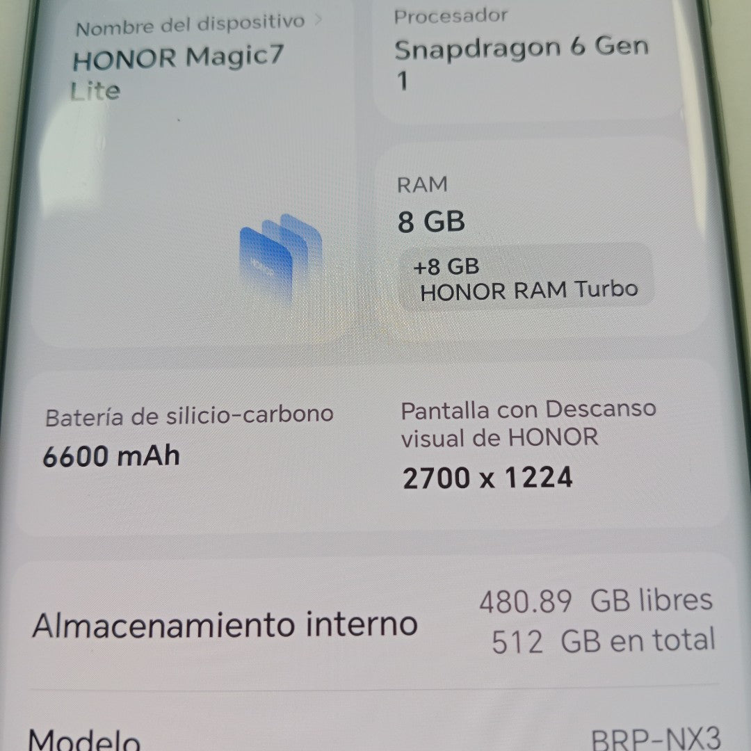 CELULAR HONOR MAGIC 7 LITE BRP-NX3 (2025) 512 GB 8 GB RAM (SEMINUEVO)