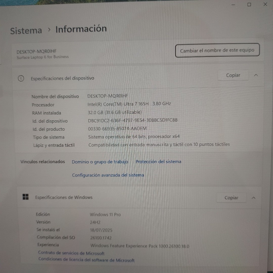 LAPTOP MICROSOFT SURFACE LAPTOP 6 2035 (2024) 1 TB SSD 32 GB RAM (SEMINUEVO)