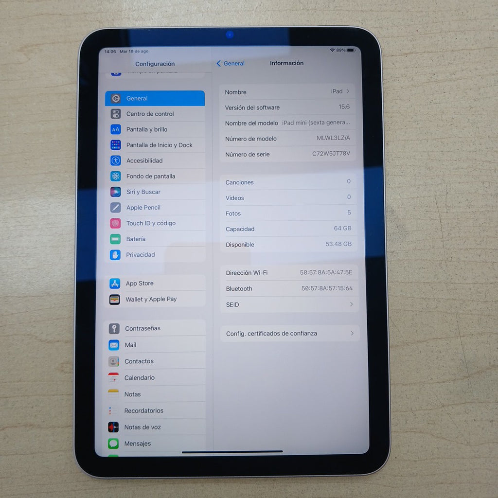 TABLETA APPLE IPAD MINI 6 A2567 64 GB 4 GB RAM (SEMINUEVO)