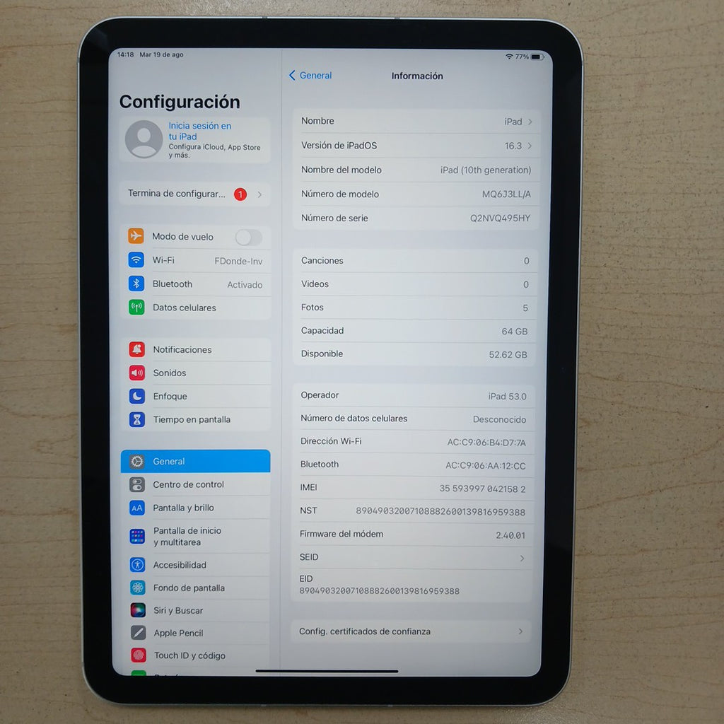 TABLETA APPLE IPAD 10 A2757 64 GB 4 GB RAM (SEMINUEVO)