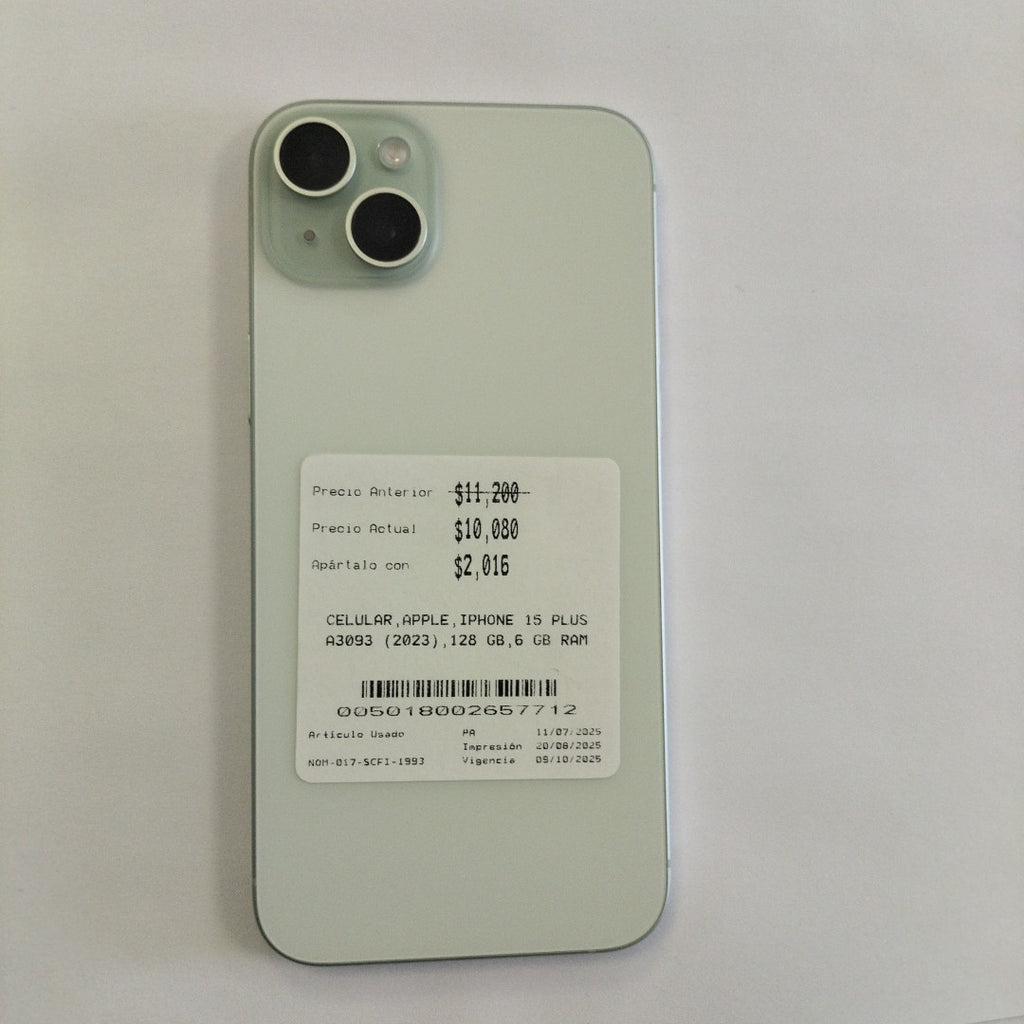 CELULAR APPLE IPHONE 15 PLUS A3093 (2023) 128 GB 6 GB RAM (SEMINUEVO)