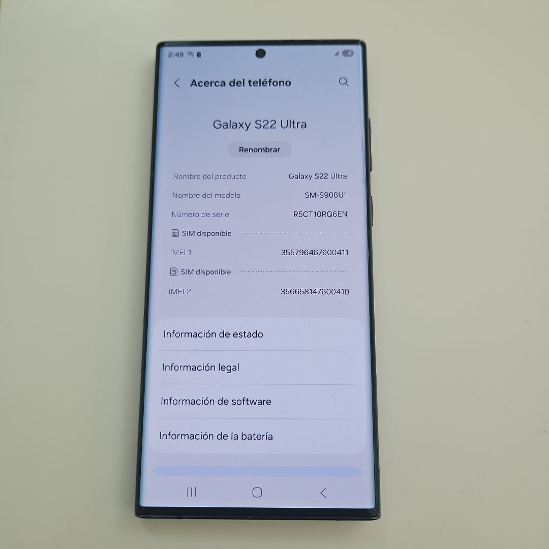 CELULAR SAMSUNG GALAXY S22 ULTRA SM-S908U1 512 GB 12 GB RAM (SEMINUEVO)