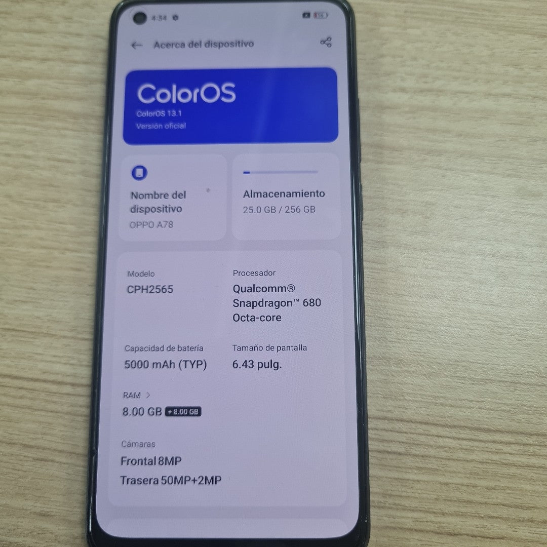 CELULAR OPPO  A78 CPH2565 (2023) 256 GB 8 GB RAM (SEMINUEVO)