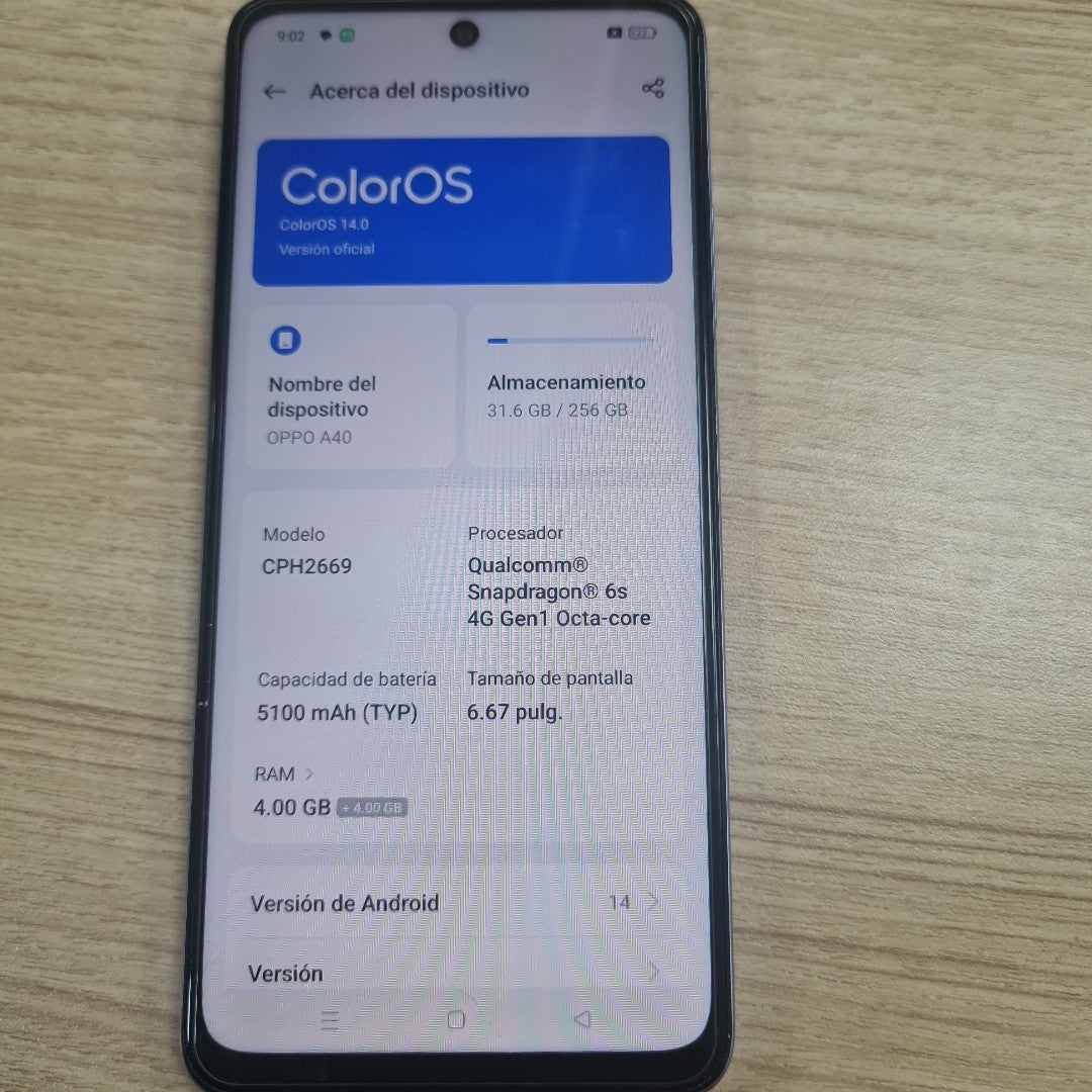 CELULAR OPPO  A40 CPH2669 (2024) 256 GB 4 GB RAM (SEMINUEVO)