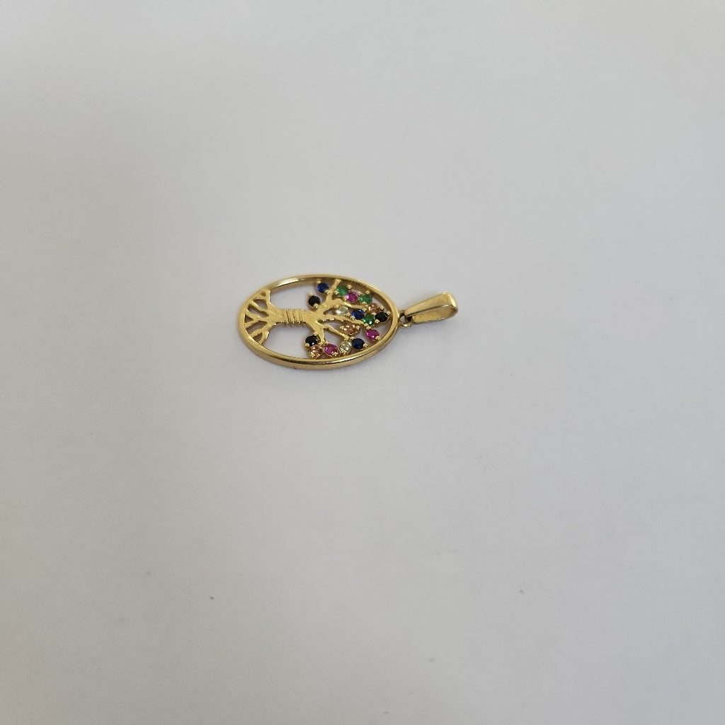 10024DIJ00000B660 FRD6 DIJE OVALADO CON ALBOL Y CIRCONIAS DE COLORES ORO 14K 1.3GRS (NUEVO)