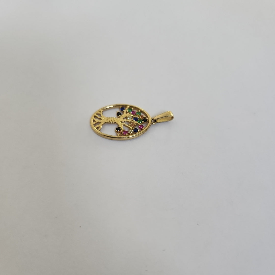 10024DIJ00000B660 FRD6 DIJE OVALADO CON ALBOL Y CIRCONIAS DE COLORES ORO 14K 1.3GRS (NUEVO)