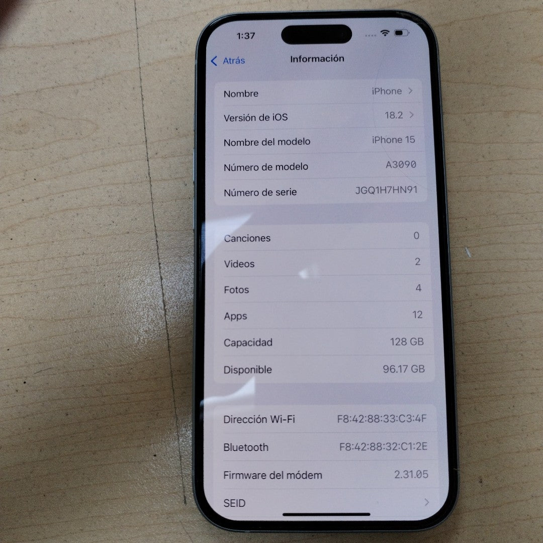 CELULAR APPLE IPHONE 15 A3090 128 GB 6 GB RAM (SEMINUEVO)