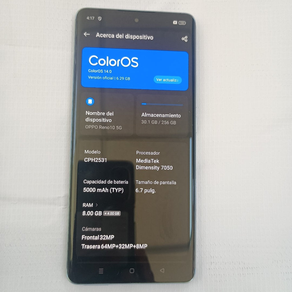 CELULAR OPPO  RENO10 5G CPH2531 (2023) 256 GB 8 GB RAM (SEMINUEVO)