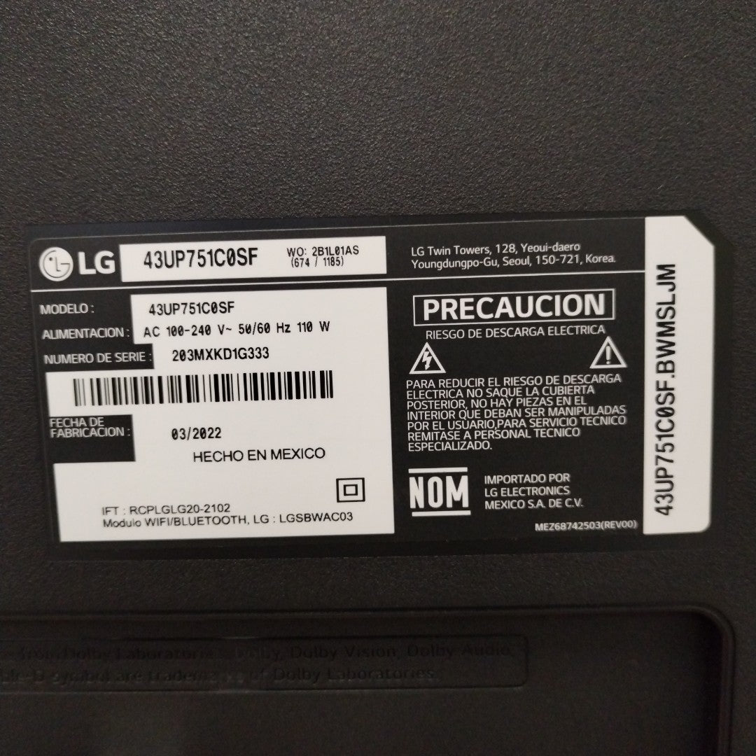 PANTALLA LG 43UP751C0SF (2022) 43" LED 4K (SEMINUEVO)