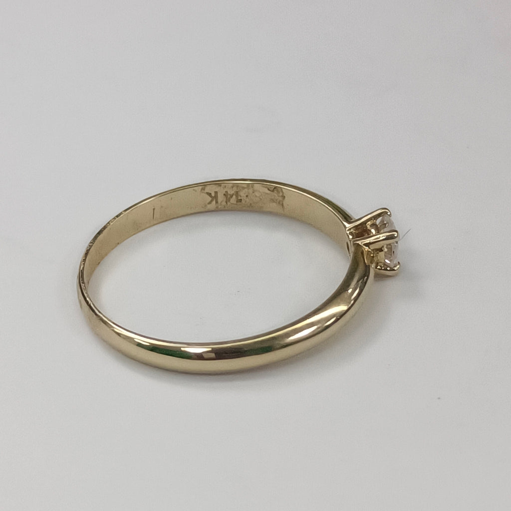ANILLO SOLITARIO CON DIAMANTE CORTE BRILLANTE 0.19CTS JK SI2, 14K 1.7 G (NUEVO)