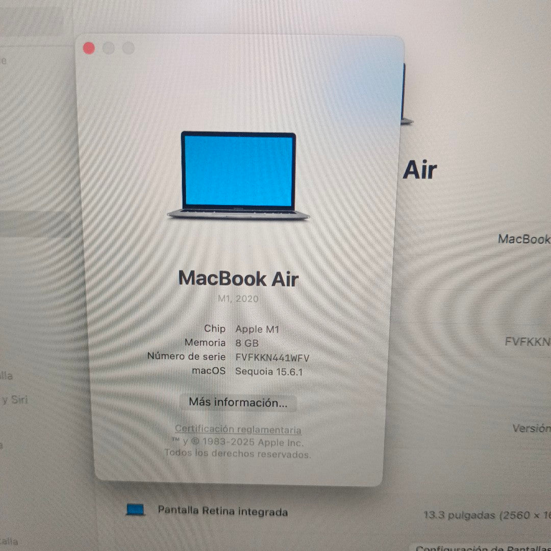 LAPTOP APPLE MACBOOK AIR 13" 2020 3.2 A2337 256 GB SSD 8 GB RAM (SEMINUEVO)