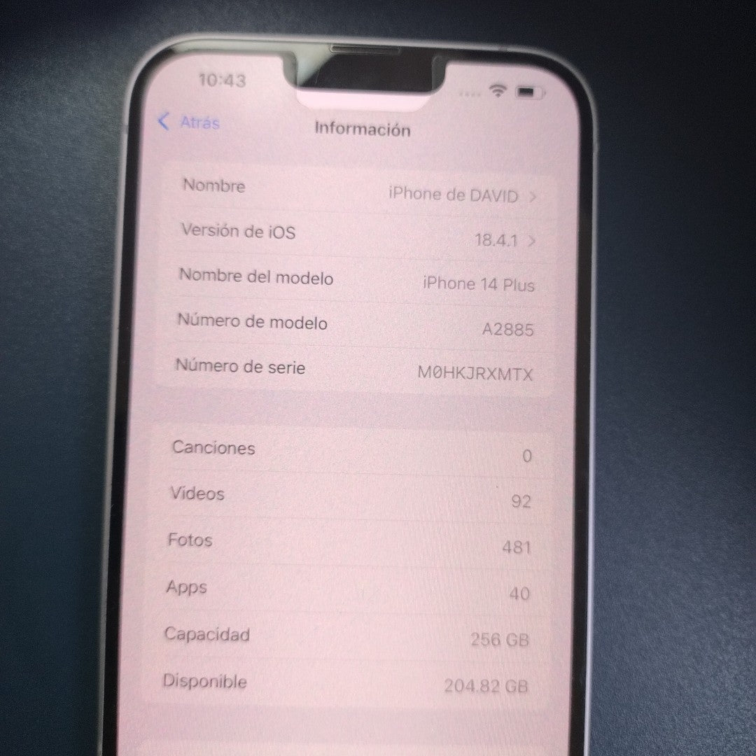 CELULAR APPLE IPHONE 14 PLUS A2885 256 GB 6 GB RAM (SEMINUEVO)