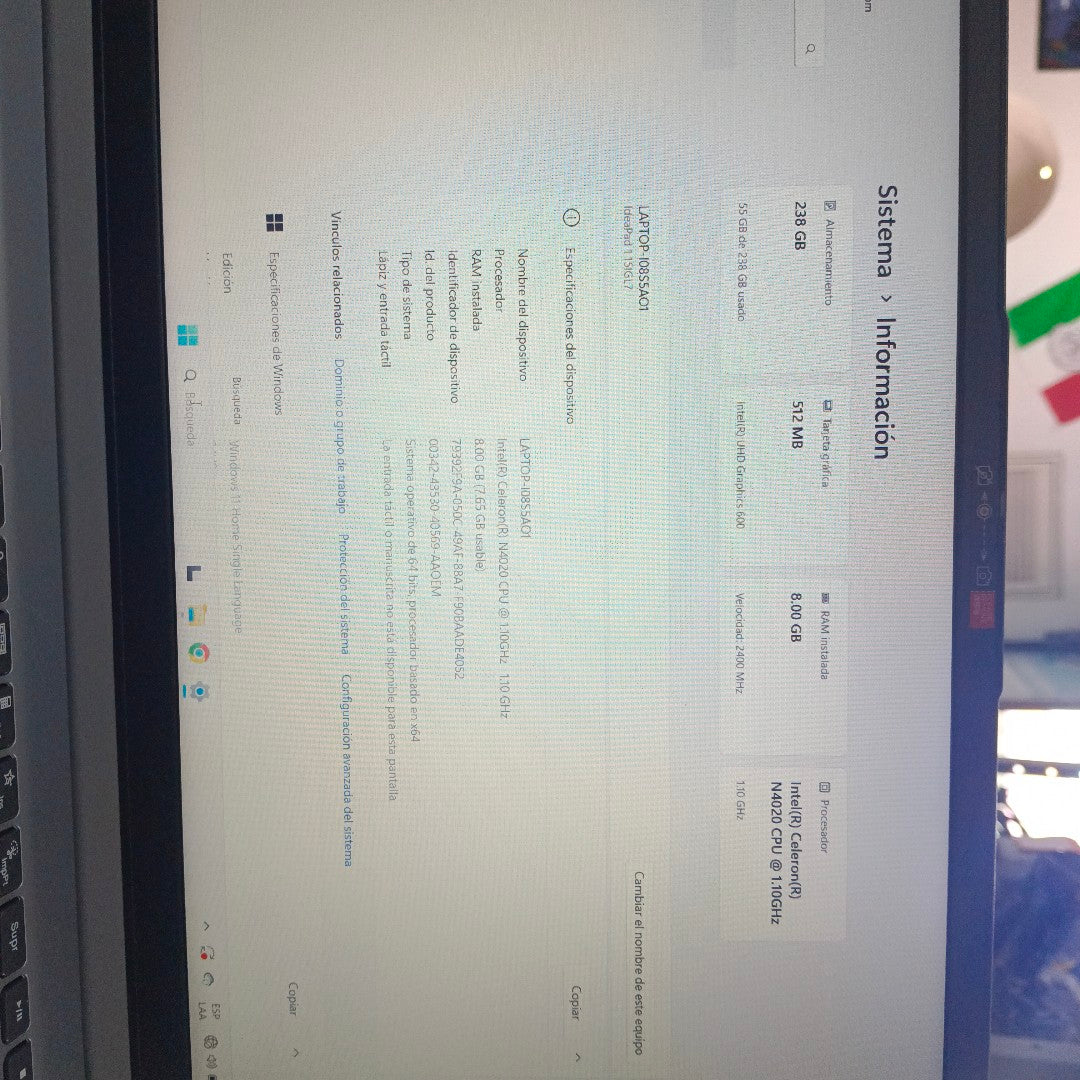 LAPTOP LENOVO IDEAPAD 1 15IGL7 (2023) 256 GB SSD 8 GB RAM (SEMINUEVO)