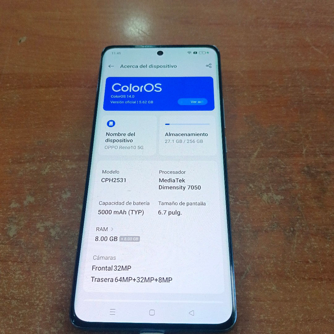 CELULAR OPPO  RENO10 5G CPH2531 (2023) 256 GB 8 GB RAM (SEMINUEVO)