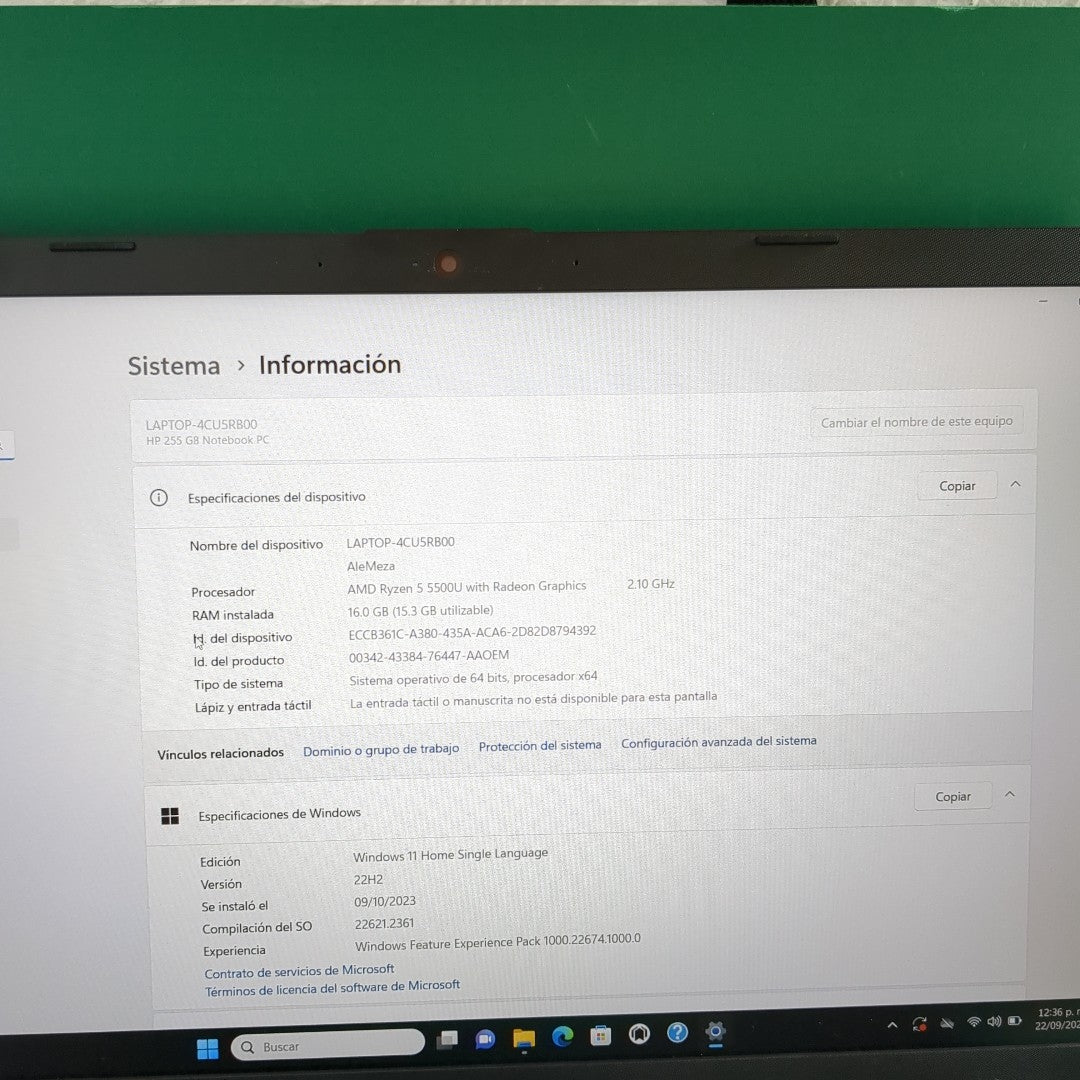 LAPTOP HP 255 G8 (2023) 256 GB SSD 8 GB RAM (SEMINUEVO)