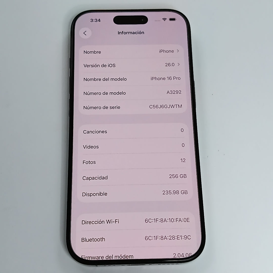 CELULAR APPLE IPHONE 16 PRO A3292 (2024) 256 GB 8 GB RAM