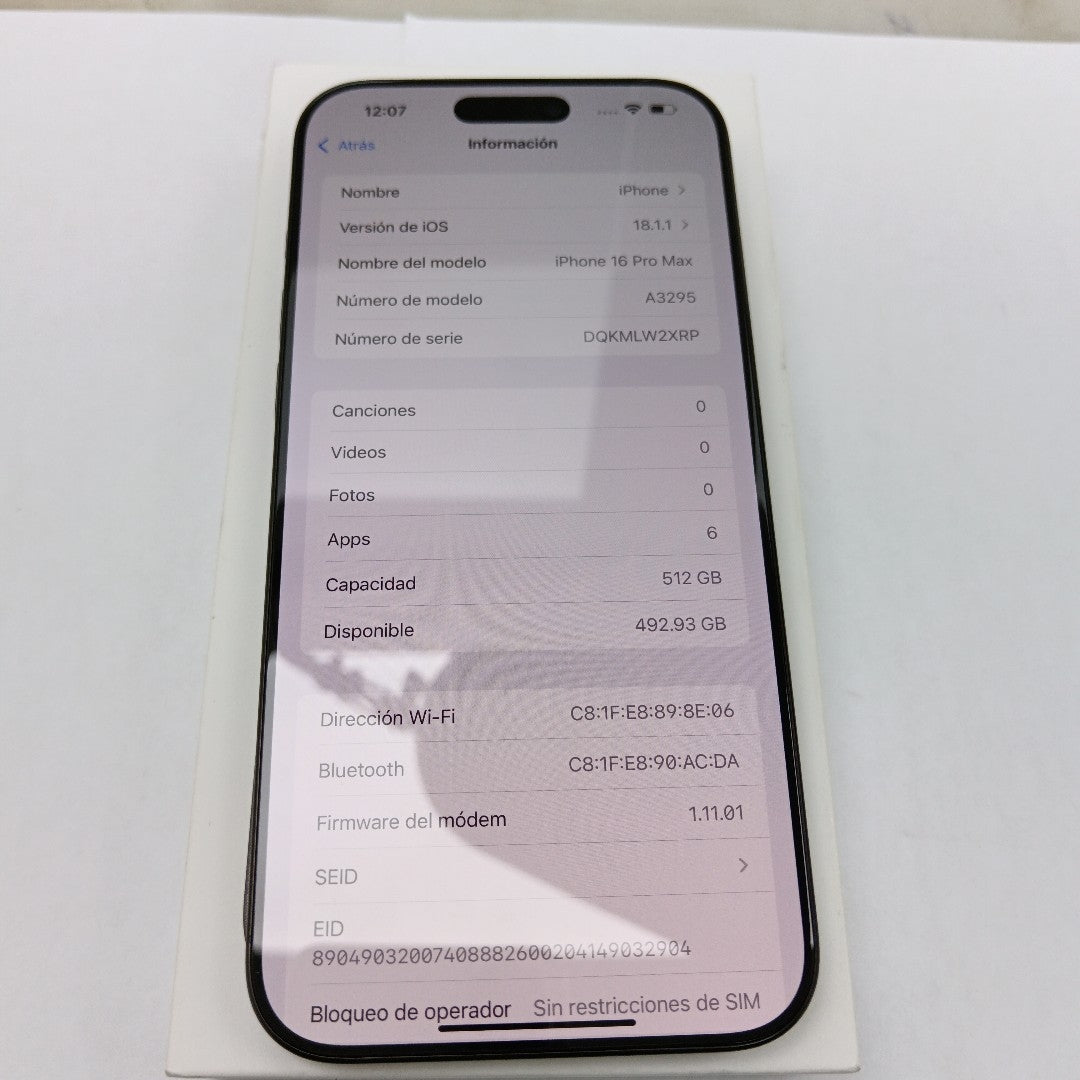 CELULAR APPLE IPHONE 16 PRO MAX A3295 (2024) 512 GB 8 GB RAM (SEMINUEVO)