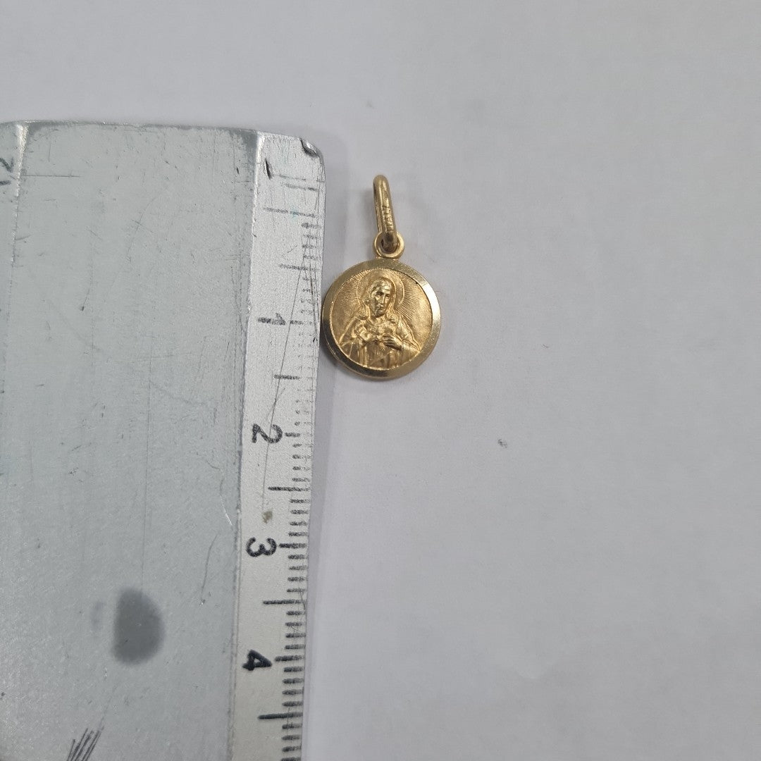 10326REL18100B181 FRD3 MEDALLA PEQUEÑA CIRCULAR DOBLE IMAGEN O/A ORO 14K 1.7GRS (NUEVO)