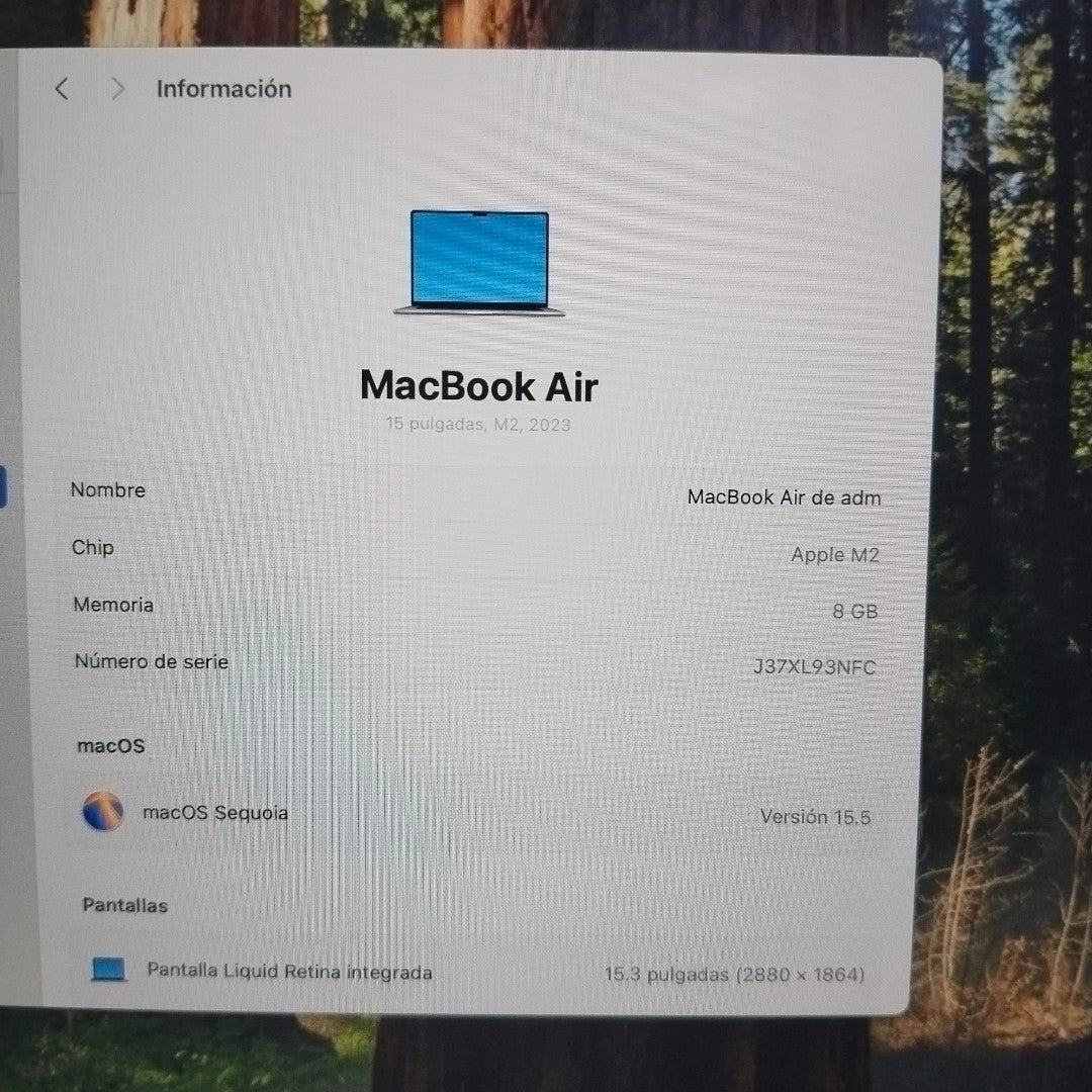 LAPTOP APPLE MACBOOK AIR 15" 2023 3.49 A2941 8 CPU/10 GPU 512 GB SSD 8 GB RAM (SEMINUEVO)