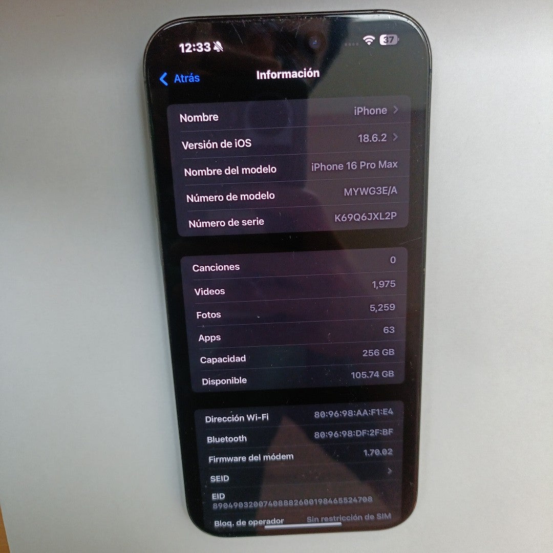 CELULAR APPLE IPHONE 16 PRO MAX A3295 (2024) 256 GB 8 GB RAM