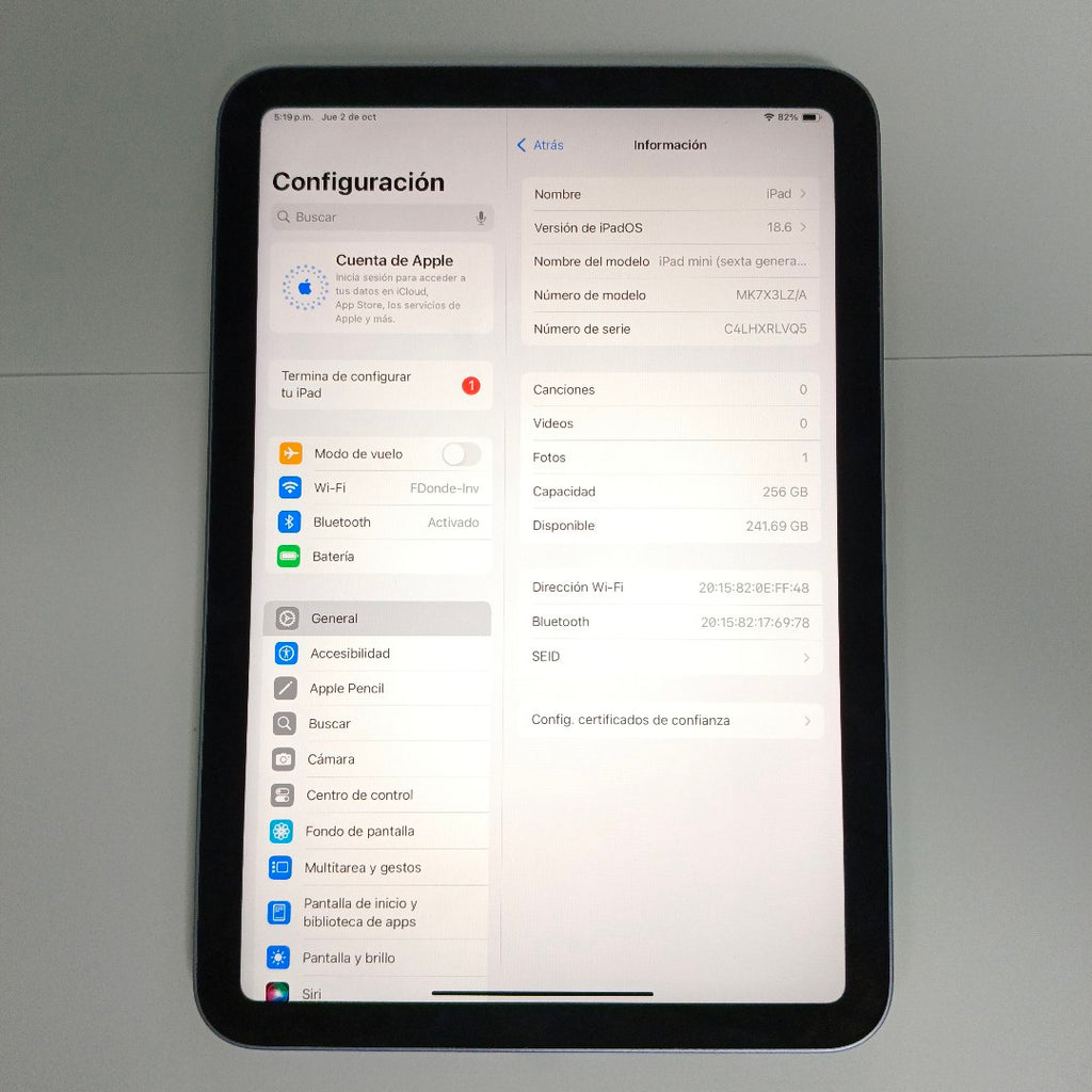 TABLETA APPLE IPAD MINI 6 A2567 256 GB 4 GB RAM