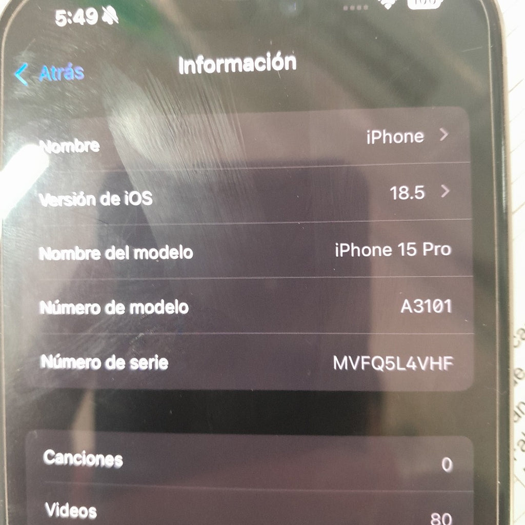 CELULAR APPLE IPHONE 15 PRO A3101 128 GB 8 GB RAM (SEMINUEVO)