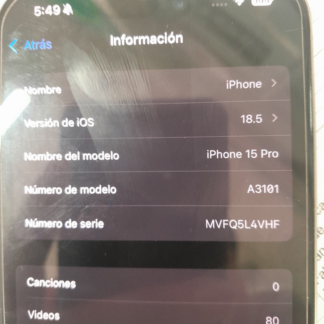 CELULAR APPLE IPHONE 15 PRO A3101 128 GB 8 GB RAM (SEMINUEVO)