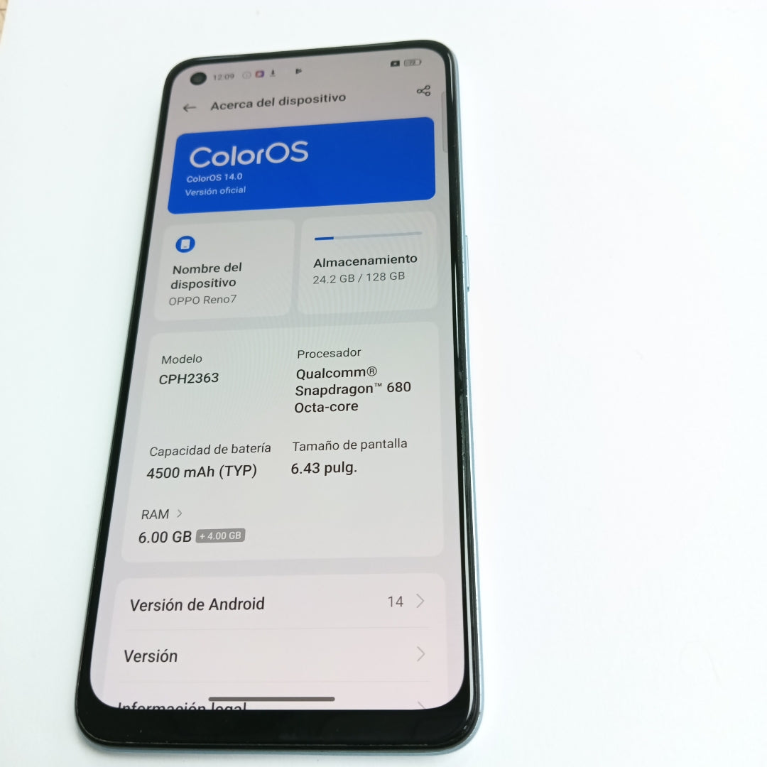 CELULAR OPPO  RENO7 CPH2363 (2022) 128 GB 6 GB RAM (SEMINUEVO)