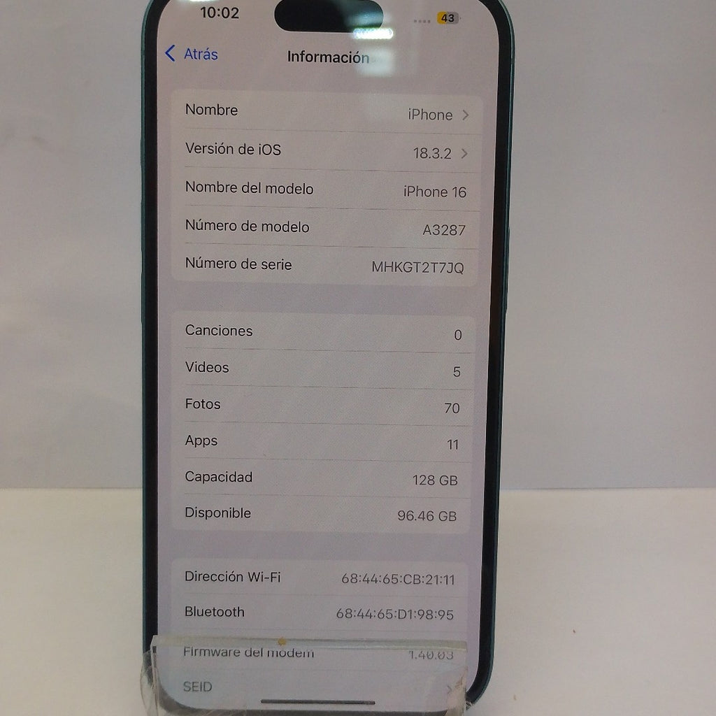 CELULAR APPLE IPHONE 16 A3287 (2024) 128 GB 8 GB RAM