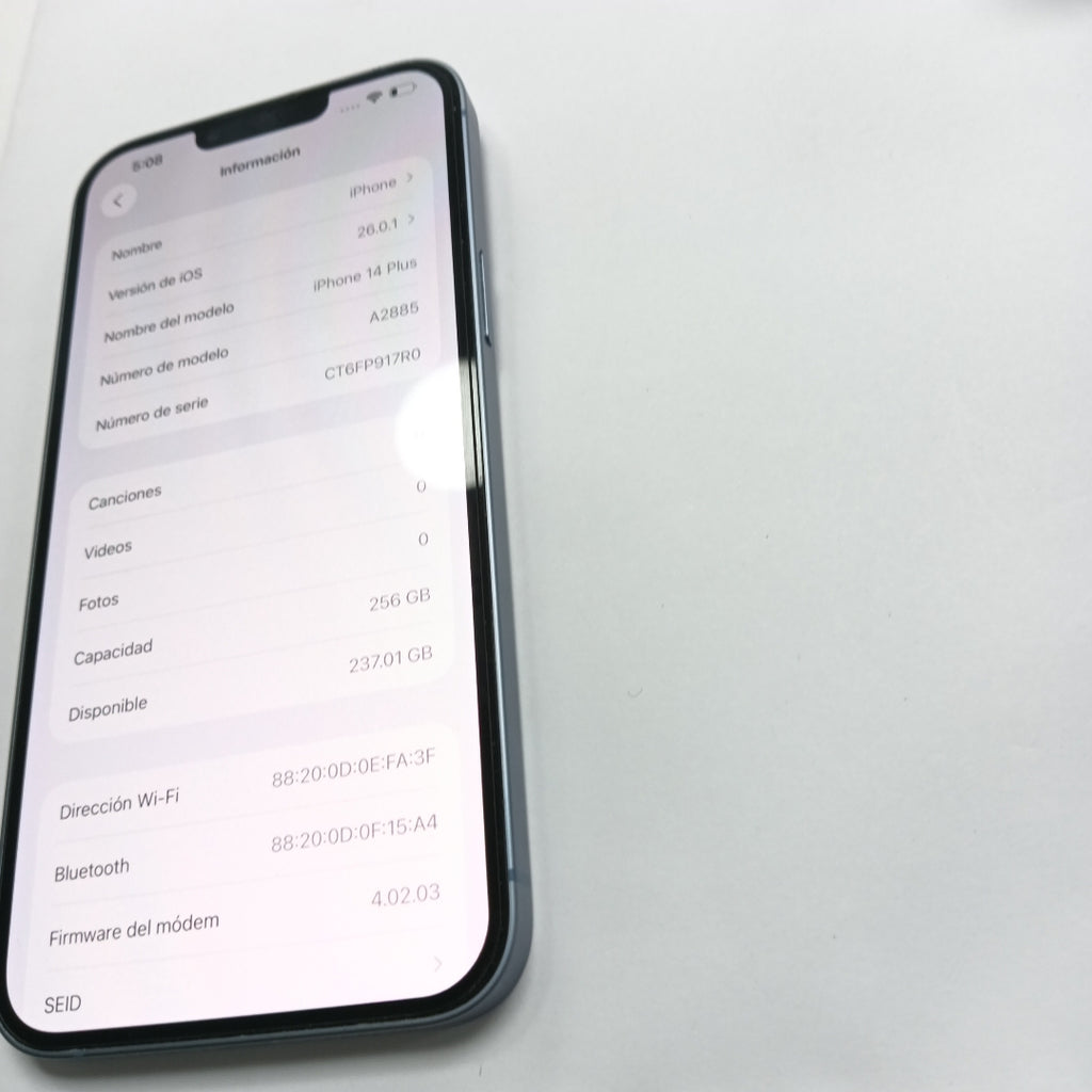 CELULAR APPLE IPHONE 14 PLUS A2885 256 GB 6 GB RAM (SEMINUEVO)