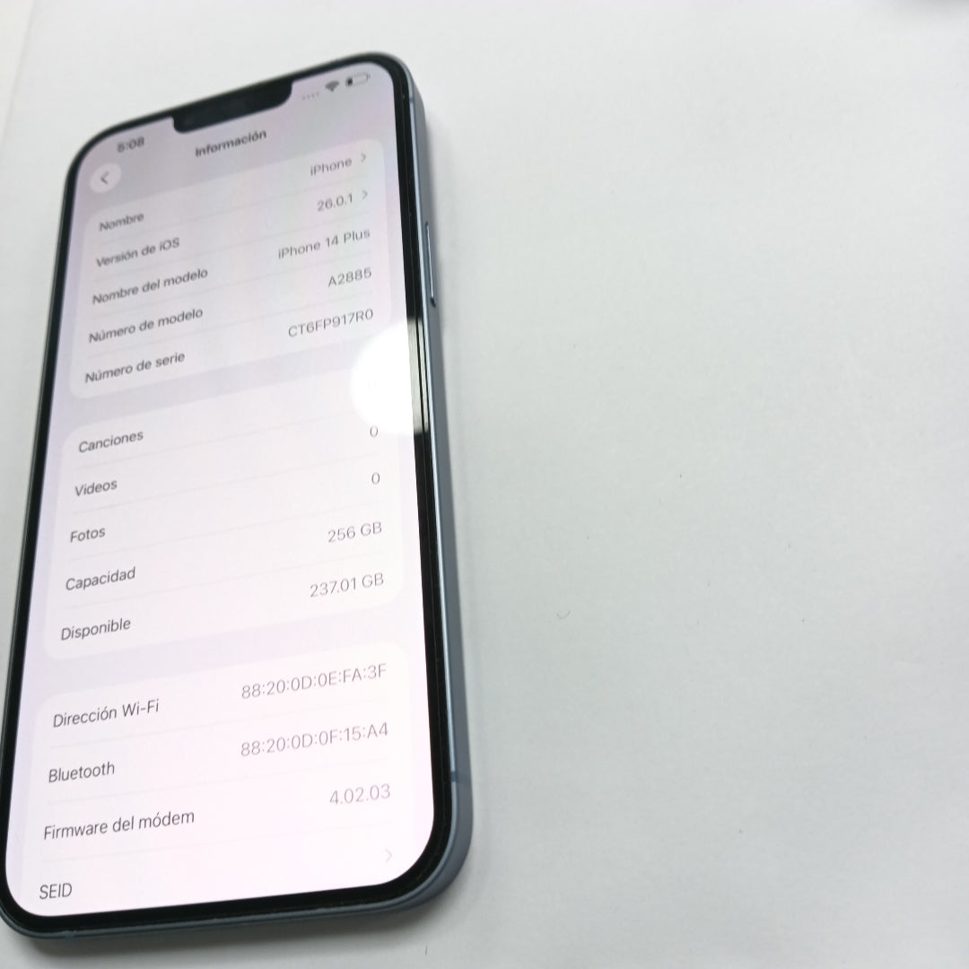 CELULAR APPLE IPHONE 14 PLUS A2885 256 GB 6 GB RAM (SEMINUEVO)