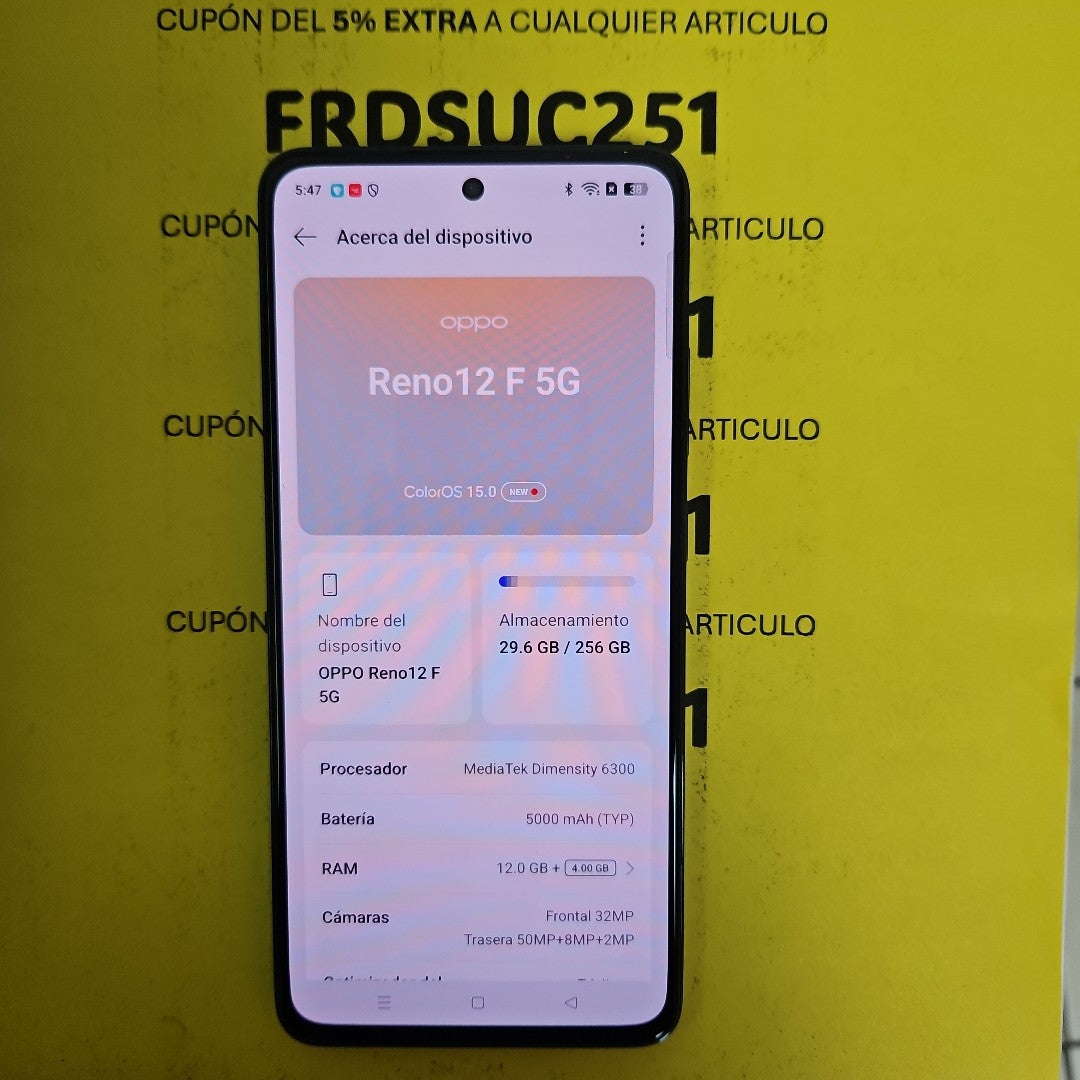 CELULAR OPPO  RENO 12F 5G CPH2637 256 GB 12 GB RAM (SEMINUEVO)
