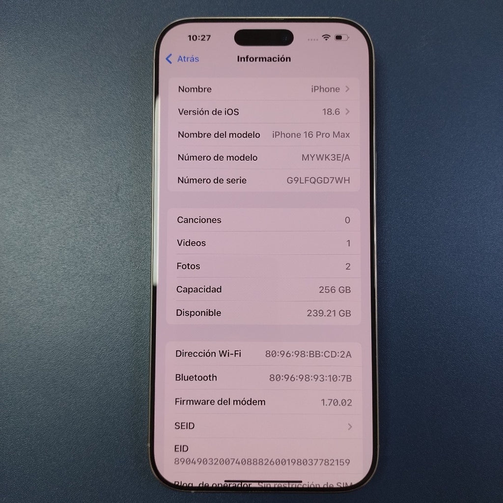 CELULAR APPLE IPHONE 16 PRO MAX A3295 (2024) 256 GB 8 GB RAM (SEMINUEVO)