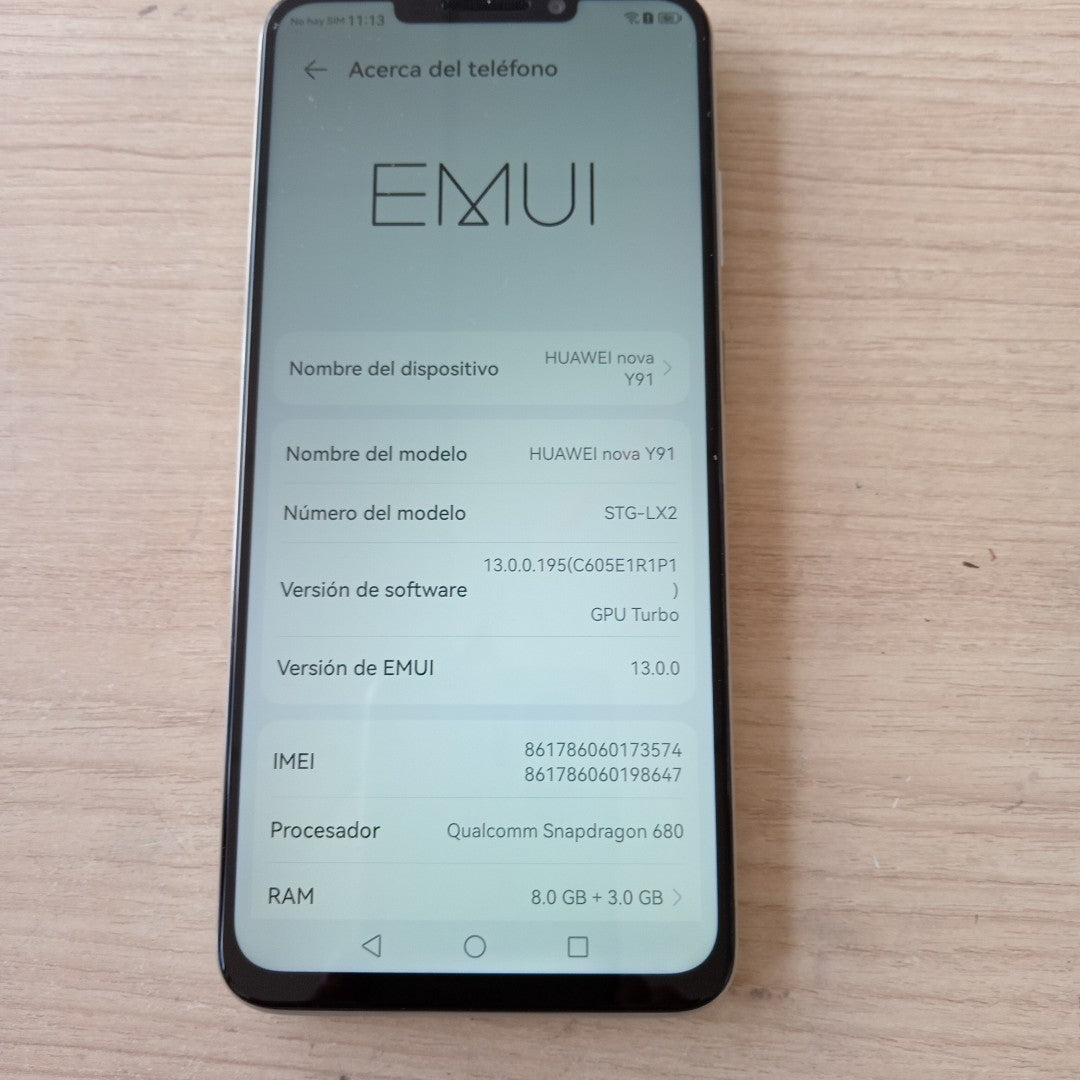 CELULAR HUAWEI NOVA Y91 STG-LX2 128 GB 8 GB RAM (SEMINUEVO)