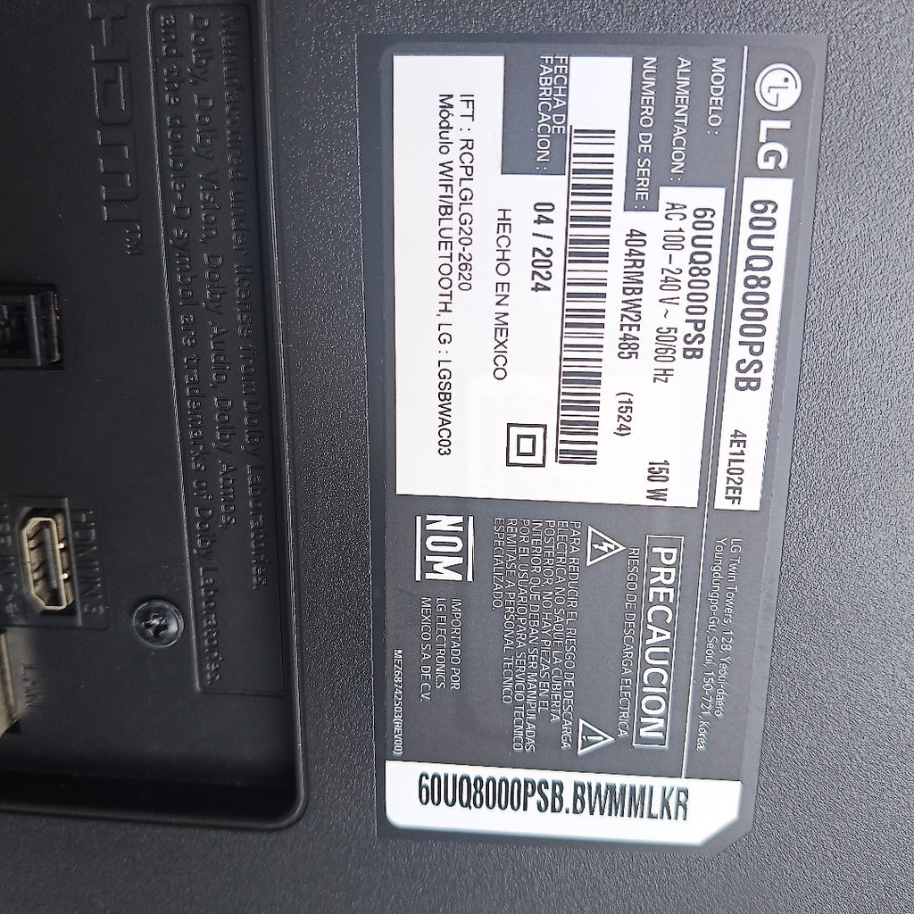 PANTALLA LG 60UQ8000PSB (2024) 60" LED 4K