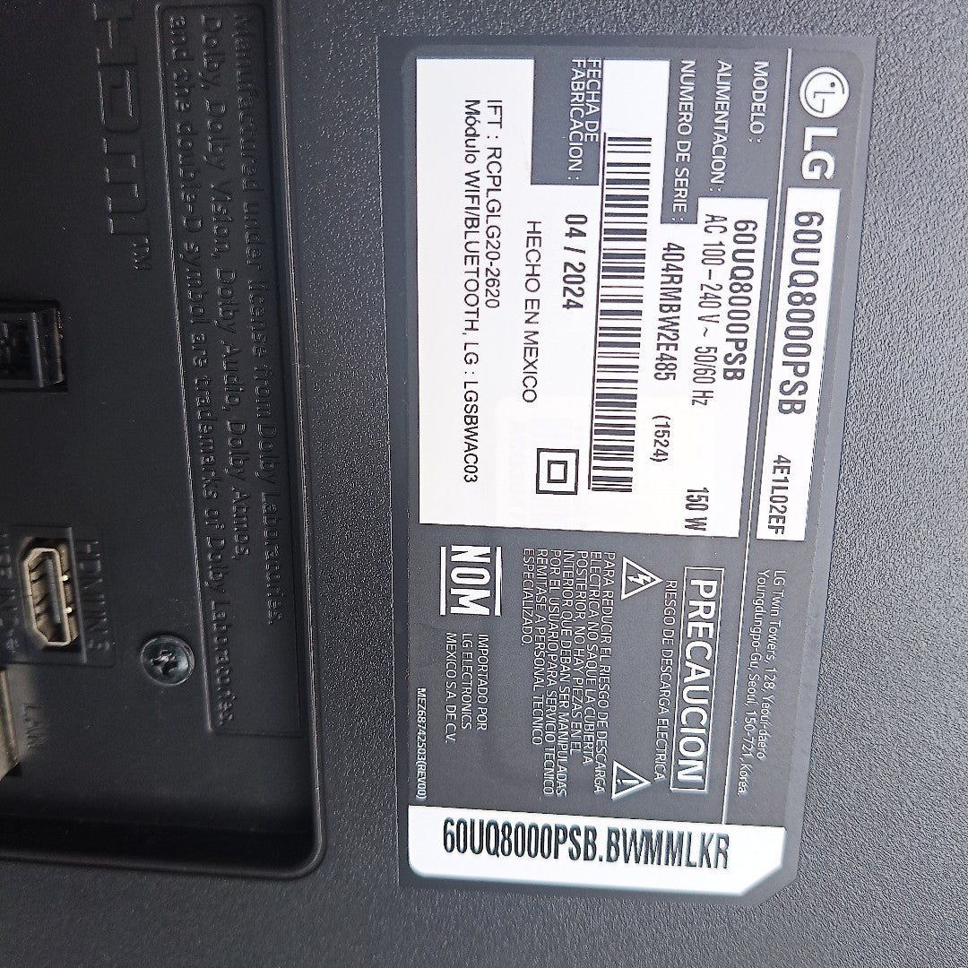 PANTALLA LG 60UQ8000PSB (2024) 60" LED 4K