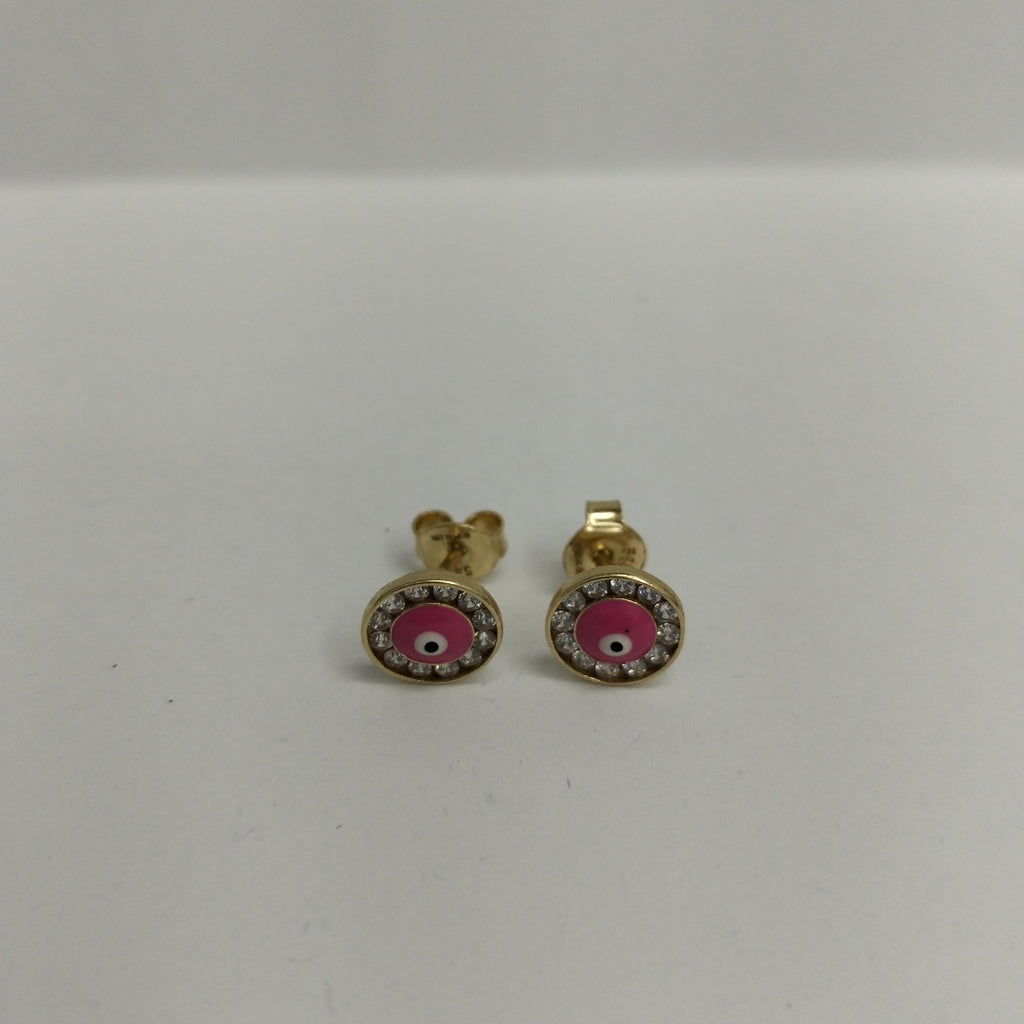 10298BRO00000B945 FRD6 BROQUEL DE OJITO TURCO ROSA CON CIRCONIAS ORO 14K 1.3GRS (NUEVO)